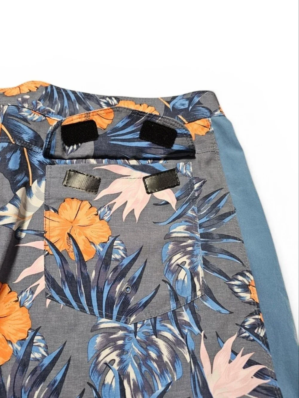 Hurley Swim Trunks Unlined Men's Blue & Orange Floral Front Key Pocket Size 38